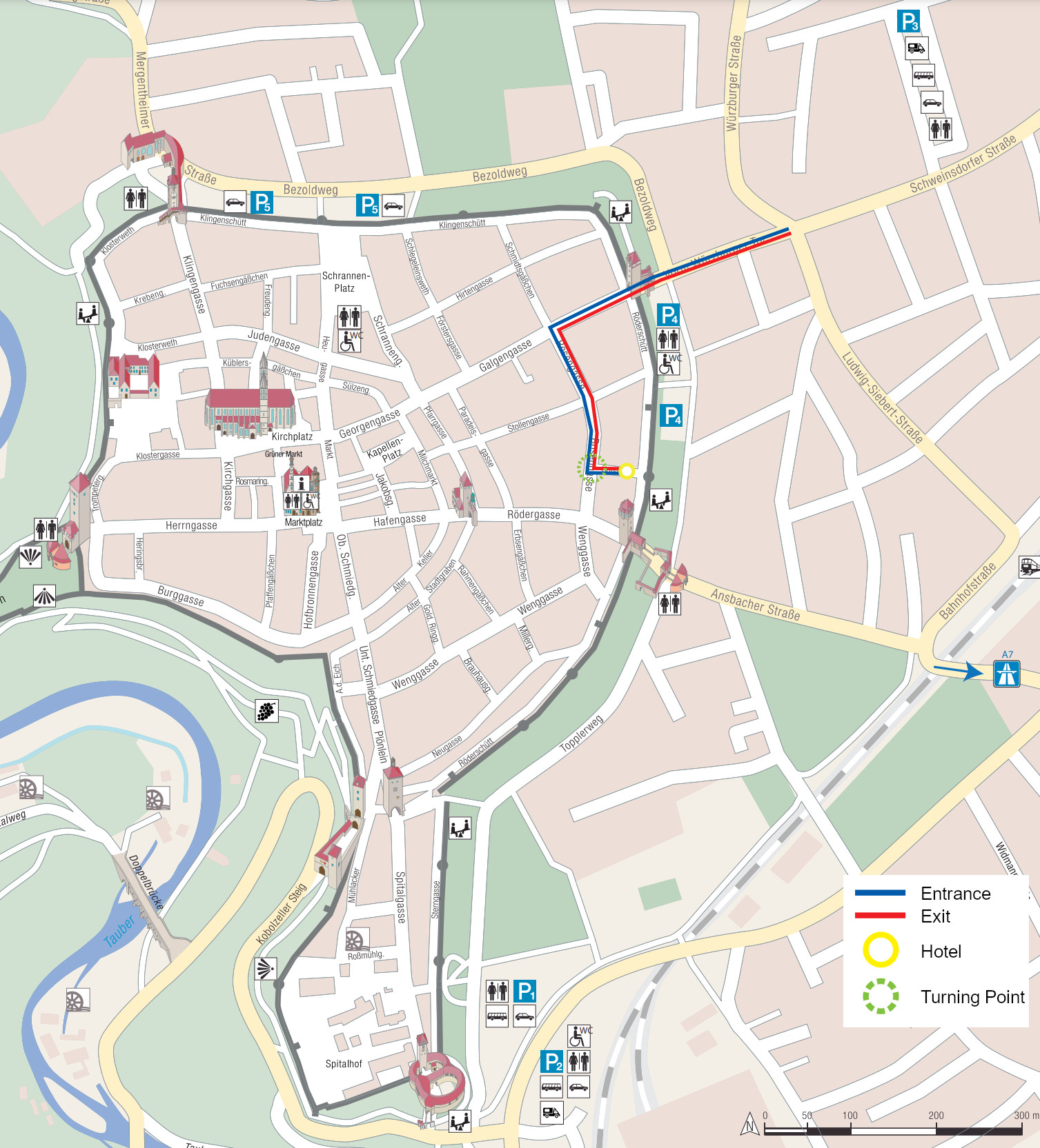 The recommended bus route to the Prinzhotel Rothenburg